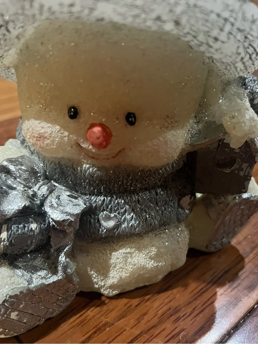 Molded vintage-style holiday sparkling Snowman Candle